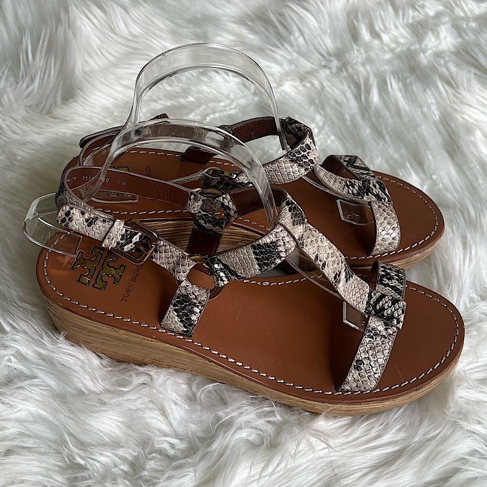 Tory Burch size 11 crocodile snakeprint leather summer vacation wedges